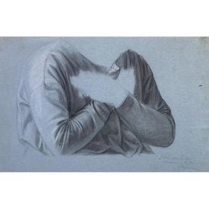 Pichon Auguste (1805-1900) Student Of Ingres "saint-jean" Drawing In Black Pencil And White Chalk