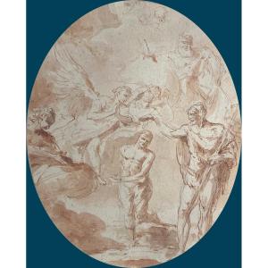 Fontebasso Francesco (1707-1769) Attrib To "the Baptism Of Christ" Drawing/pen, Wash, Provenance
