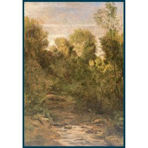 Flandrin Paul (1811-1902) "the Albarine River In Bugey" Oil/mounted Paper, Signed