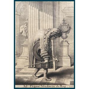 French School 18th "rare Portrait Guy-crescent Fagon/doctor Of Louis XIV" Drawing/pen,annotated