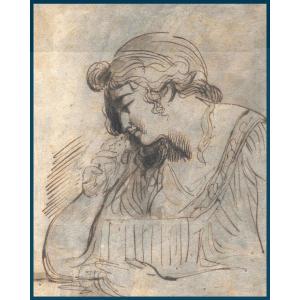 Vivant Dominique, Said "vivant-denon" (1747-1825)"portrait Isabella Teotochi-marin" Drawing/pen