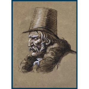 Vernet Horace (1789-1863) Attributed To, "portrait Of Général Blücher" Pen Drawing, Brown Wash