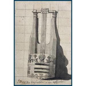 David Jacques Louis (1748-1825) "lyre Study" Drawing/black Pencil, Pen, Wash, Provenance, Frame