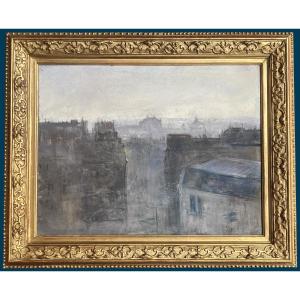 Ten Cate Johannes (1858-1908) "the Roofs Of Paris" Drawing/pastel, Signed, 19th Century Frame