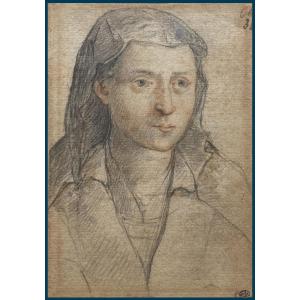 Zuccaro Frédérico (1542-1609) "mother Portrait Of The Artist" Drawing/black Chalk, Provenance