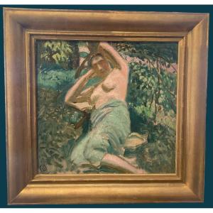 Denis Maurice (1870-1943) "female Nude" Oil On Cardboard, Signed With The Monogram, Late 19th Century Frame
