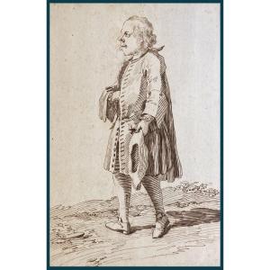 Ghezzi Pier Léone (1674-1755) "portrait Of An Abbot" Pen Drawing And Brown Wash