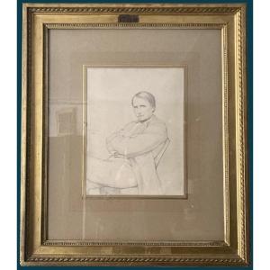 Flandrin Paul (1811-1902) "portrait Of A Man With Crossed Arms" Drawing/black Pencil, Signed, Dated, Frame