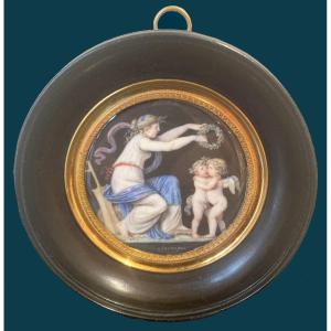 Sauvage Piat Joseph (1744-1818) "the Crowning Of Love" Gouache On Vellum, Signed