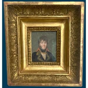 French School Circa 1800 "portrait Joaquim Murat" Miniature On Ivory, Beautiful Original Frame