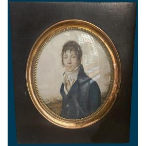 Le Guay Etienne Charles (1762-1846) "portrait Of A Man" Drawing/watercolor,gouache/ivory,signed