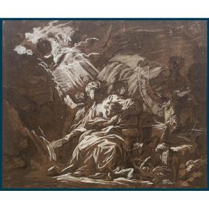 Deshays Jean-baptiste (1729-1765) Attr To"rest Of The Holy Family" Drawing/pen, Wash,18th Frame