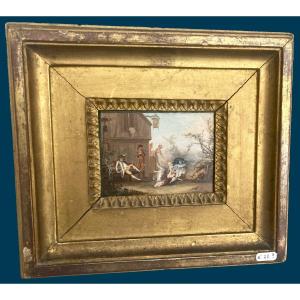 Le Bel Jean Etienne Dit Maître Lebel (1727-1827) "the Fall" Oil/glass, Signed, Original Frame