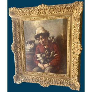 Desboutin Marcellin (1823-1902) "andré Desboutin, Son Of The Artist" Oil/panel, Signed, Frame 19th