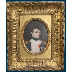 Menusier Jean-pierre (born 1783) "portrait Napoleon 1st" Miniature,gouache/vellum,signed, Frame