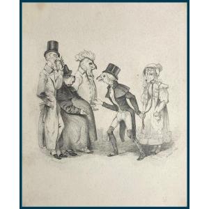 Grandville Jean-ignace Isidore (1803-1847) "the Animals" Drawing In Black Pencil, Signed And Dated