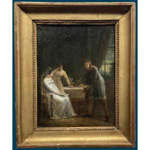 De Crespy Le Prince Charles-edouard (1784-1850) "troubadour Scene" Oil/paper, Dated And Annotated