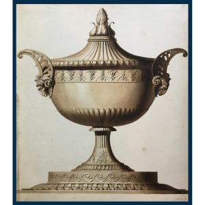 French School Circa 1800 "goldwork Piece" Pen And Brown Wash Drawing