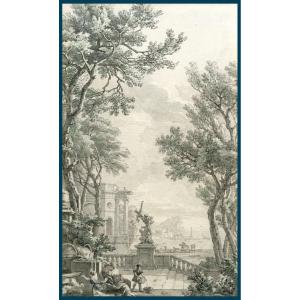 Moucheron Isaac (1670-1744) Dutch School "animated Landscape In The Antique Style" Drawing/pen, Watercolor