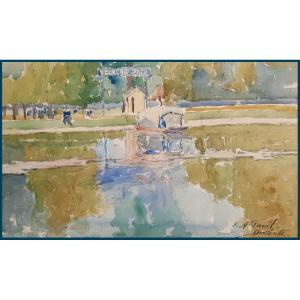 Pavil Elie Anatole (1873-1948) "animated View Of A Park" Drawing/black Pencil, Watercolor, Signed, Located