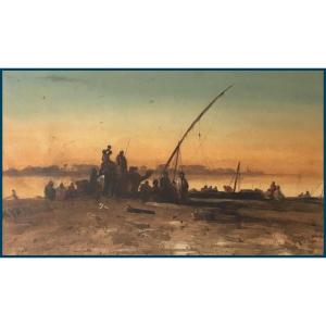 Crapelet Louis-amable (1822-1867) "landscape Of Egypt" Watercolor, Signed, Dated, Annotated, 19th Century Frame