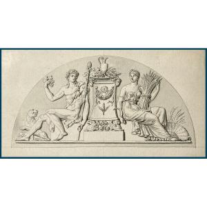 Lesueur Jacques-philippe (1757-1830) Attr. To, 2 Drawings "pediments Of The Bank Of France" Pen