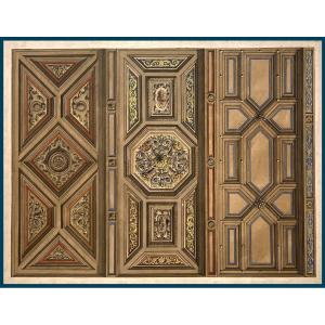 Chaperon Philippe (1823-1906) "coffered Ceiling Project" Gouache Drawing
