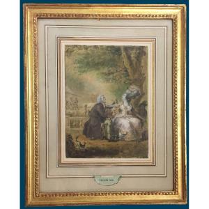 Desrais Claude Louis (1746-1816) "the Old Gallant" Drawing/pen,watercolor,madame Du Barry/zamor