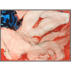 Pignon Edouard (1905-1993) "the Two Pink Nudes" Black Pencil Drawing, Watercolor, Signed And Dated