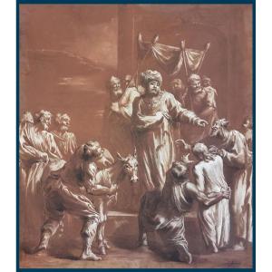 Xavery Jacob (1736-1769) "biblical Scene" Pen Drawing, Gouache, Signed, Dated, 19th Frame