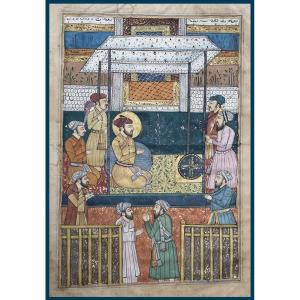 19th Century Indian Miniature "characters" Ink And Gouache, Text On The Reverse