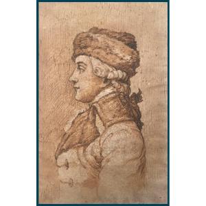 French School 18th Century "profile Of A Man" Pen And Brown Wash Drawing
