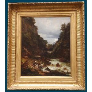 Giroux André (1801-1879) "the End Of The World/allevard Ravine, French Alps" Oil/canvas, Frame
