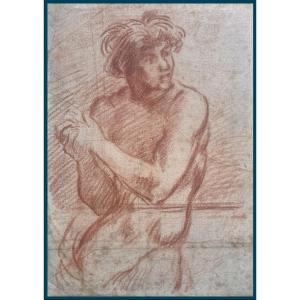 Italian School 17th Century "study Of A Naked Man" Red Chalk Drawing
