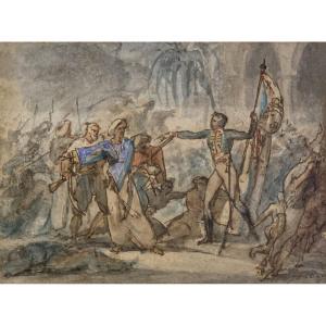 Isabey Jean-baptiste (1767-1855) "egyptian Scene" Pen And Watercolor Drawing, Signed