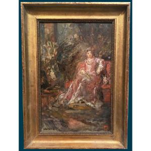 Isabey Eugène (1803-1886) "an Elegant Woman" Oil On Mahogany Panel, Frame Late 18th Century