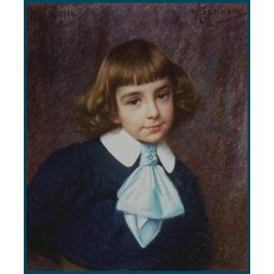 Garino Angelo (1860-1945), Italian School, "portrait Of A Child" Pastel, Signed, Located And Dated
