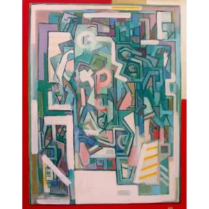 Firpo Walter (1903-2002) "abstract Composition" Large Oil/panel, Gleizes, Papart, Chirico