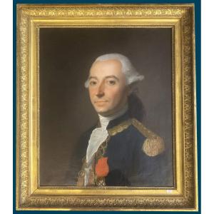 French School 18th Century "aristocrat Wearing The Order Of Saint Louis" Oil/canvas, 19th Century Frame