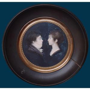 Bourgeois Charles Guillaume (1759-1832) "double Portrait Of Children" Miniature/gouache, Signed
