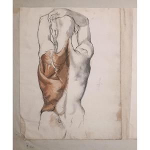 Gaillot Bernard (1780-1847) "anatomical Studies Of Torso And Back" 2 Drawings/pen, Gray Wash, Red Chalk