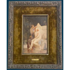 Lefebvre Jules Joseph (1834-1912) "woman In The Bath" Oil/panel, Signed/monogram, Its Frame 19th
