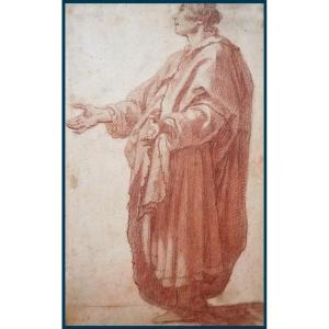 Rosselli Matteo, Attributed To (1578-1650) "standing Draped Man" Drawing/red Chalk, Provenance