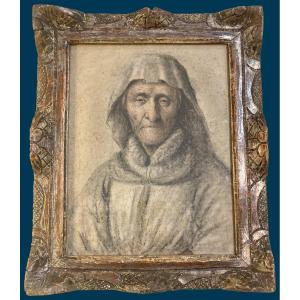 Lagneau Nicolas (around 1590-around 1666) "portrait Of An Old Woman" Drawing/black And Red Chalk
