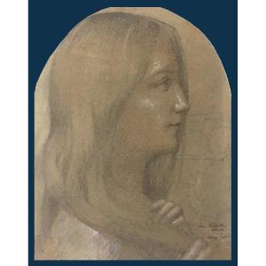 Seon Alexandre (1855-1917) "the Toilet" Drawing/black Pencil, White Chalk, Signed, Annotated, 18th Century Frame