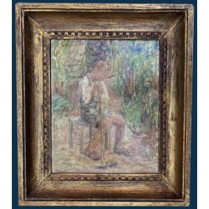 Lamberton Joseph (1867-1943) "young Man Seated" Oil On Cardboard, Signed, 20th Century Frame