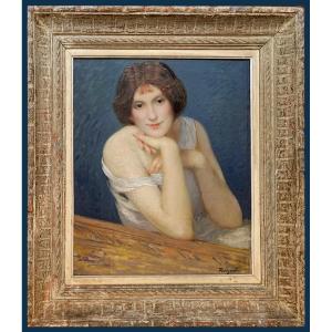 Poetzch Gustave (1870-1950) "portrait Of A Woman" Oil/canvas,signed, Beautiful Frame Circa 1920