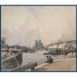Lecomte Paul (1842-1920) "notre Dame De Paris" Drawing/watercolor, Signed