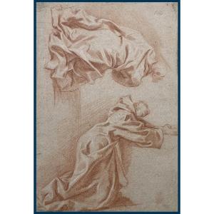 Italian School Early 18th Century "kneeling Figures" Drawing/red Chalk And White Chalk