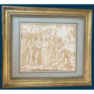 Guerra Giovanni (1544-1618) "arrest Of Christ" Pen And Brown Wash Drawing